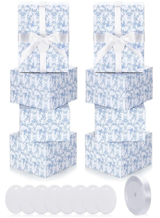 Faccito 8 Pack Blue Floral bridesmaid proposal Gift Boxes 8 x 8 x 4 Inch Chinoiserie Flower Paper Boxes with Ribbon Label Card for Wedding Bridesmaid Gift Bridal Baby Shower Birthday Party Favor - Image 1